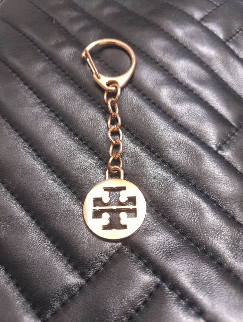 Tory Burch Gold Tone Pendant Logo Keychain Bag Charm